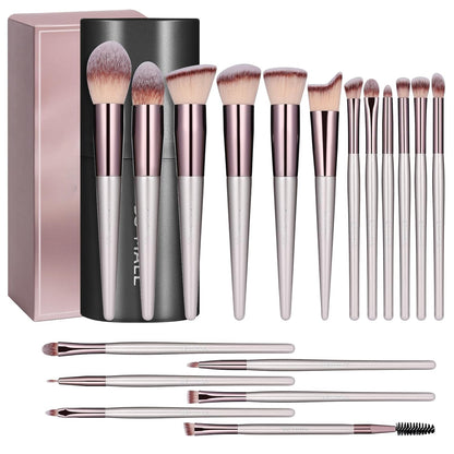 DSBeautyStore Makeup Brush Set 18 Pcs Premium Synthetic Foundation Powder Concealers Eye shadows Blush Makeup Brushes with black case